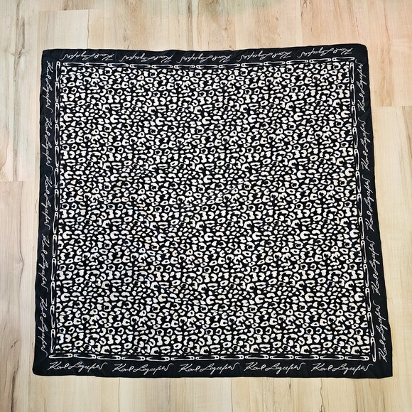 Karl Lagerfeld Black and White Animal Cheetah Print Square Safety Pins Scarf - Picture 3 of 8
